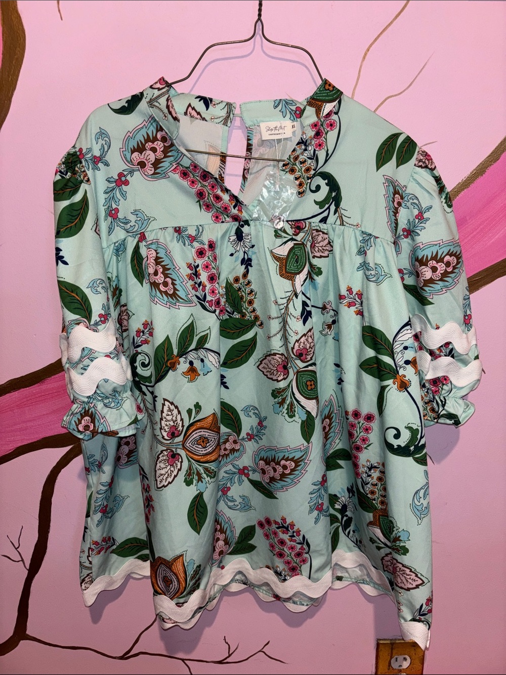 NWOT Shop The Mint Floral Paisley Peasant Top - Mint Green